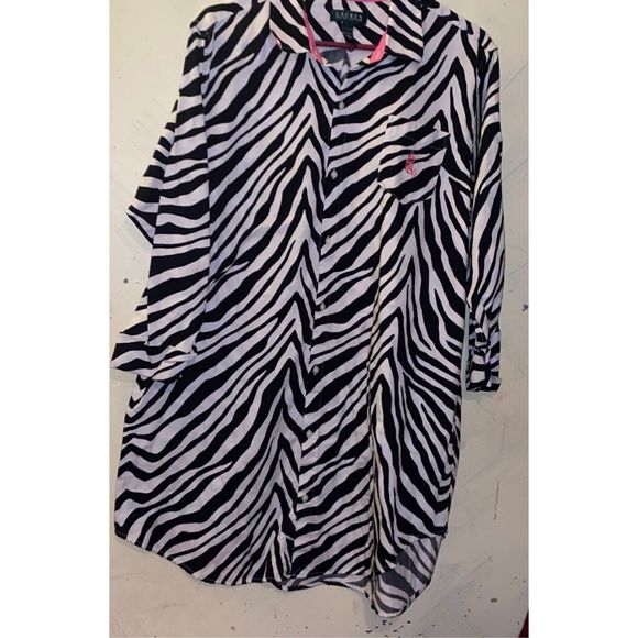 Lauren Ralph Lauren pajamas women’s XL monogram long sleeve zebra button sleep s - Picture 6 of 8